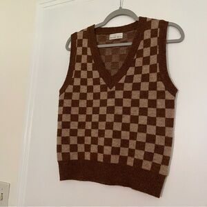 Roolee Brown Sweater Checkered Vest